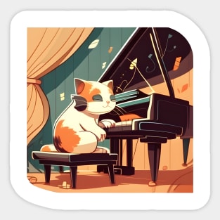 Cute Cat Kitty Playing Keyboard Piano Funny Player Sticker